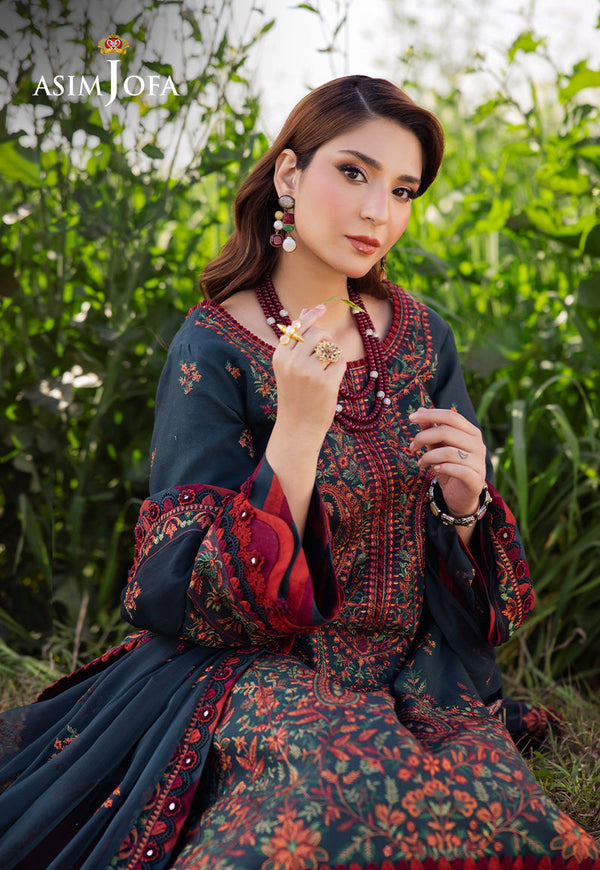 3PC LAWN EMBROIDERED SHIRT WITH CHAFOONEMBROIDERED DUPATA AND TROUSER - 677