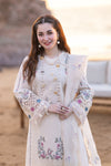 WHITE 3PC LAWN EMBROIDERED SHIRT WITH ORGANZA CUTWORK EMBROIDERED DUPATTA AND TROUSER - 455