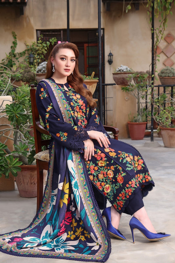 3PC Lawn EMBROIDERED SHIRT WITH COURTRAI PRINTED Dupatta & TROUSERL 676