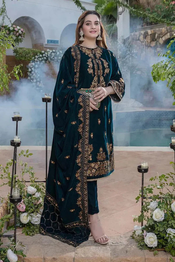 VELVET 3PC EMBROIDERED WITH VELVET EMBROIDERED DUPATTA-265