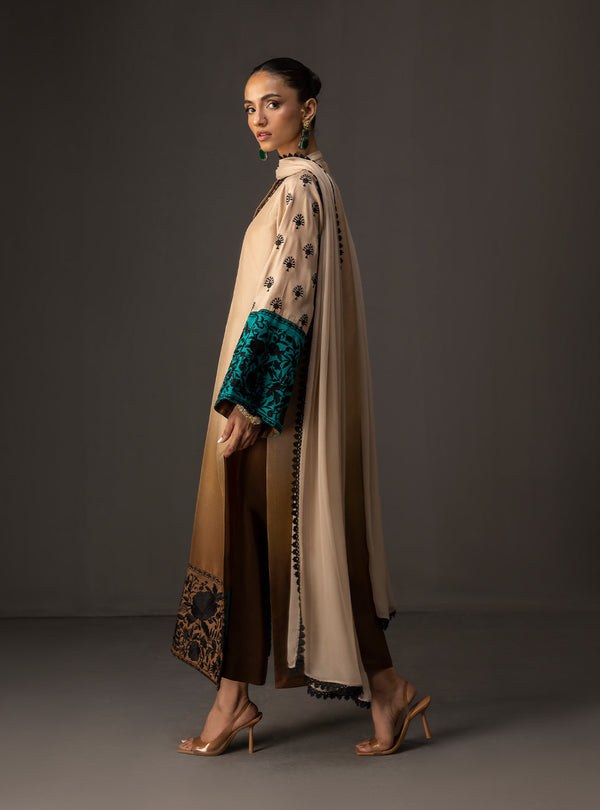 3 Piece Unstitched Embroidered and Printed SIlk Suit 229