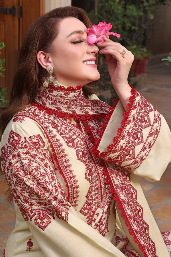 3PC DHANAK EMBROIDERED SHIRT WITH DHANAK EMBROIDERED SHAWL & TROUSER V672