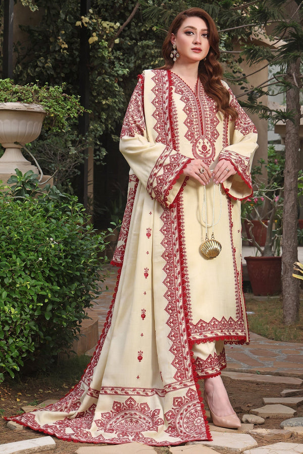 3PC DHANAK EMBROIDERED SHIRT WITH DHANAK EMBROIDERED SHAWL & TROUSER 672