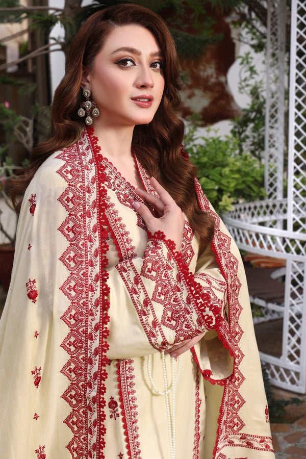 3PC DHANAK EMBROIDERED SHIRT WITH DHANAK EMBROIDERED SHAWL & TROUSER 672