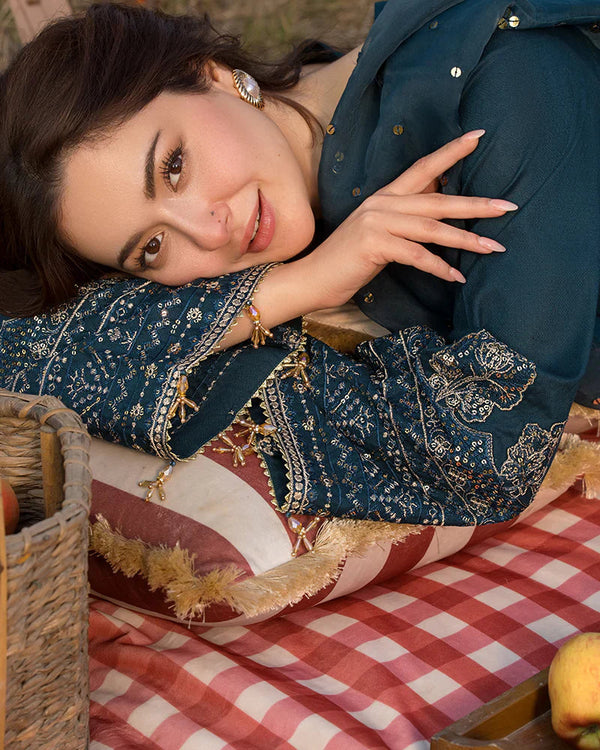 Lawn-3PC Embroidered Shirt with Organza Embroidered Dupatta- 1350 L