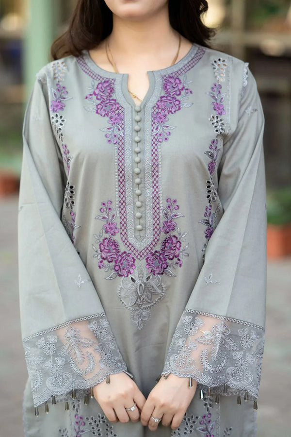 3 Piece - Unstitched Fully Embroidered DhanakFabric v48
