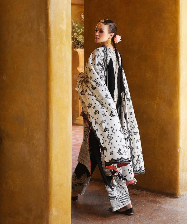 3 Piece Unstitched Fully Embroidered lawn fabric with Embroidered Bamber Chiffon Dupatta-MB2615