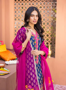 3 Pcs Digital Printed Lawn Shirt Trouser and Dupatta with Embroidered Patches C-505