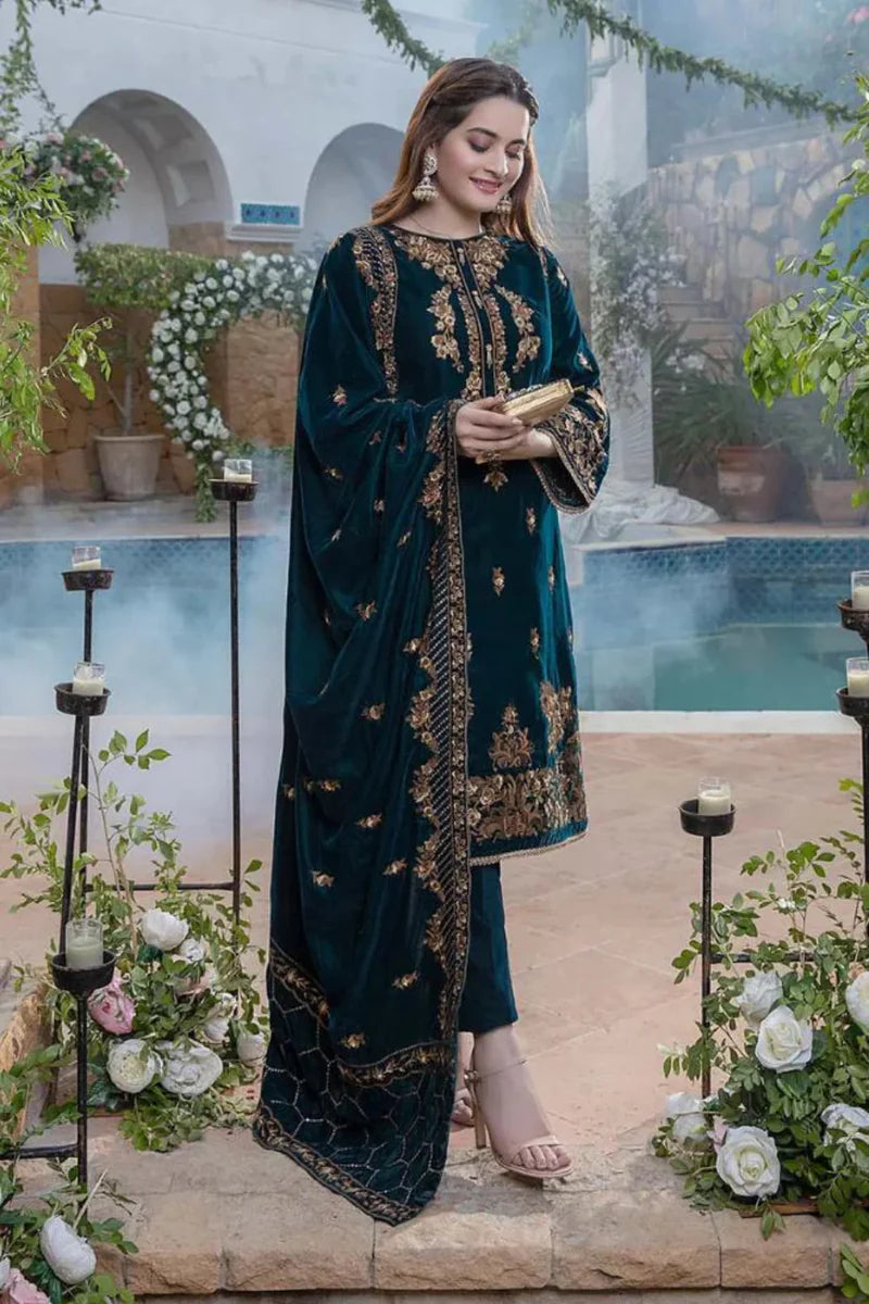 AZURE VELVET Unstitch 3PC EMBROIDERED WITH VELVET EMBROIDERED DUPATTA- 265