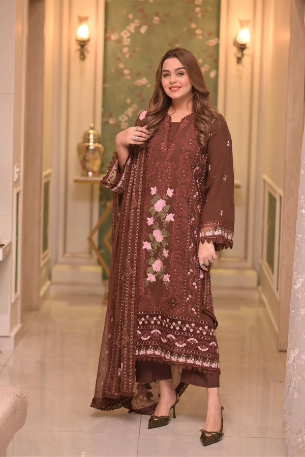 Lawn Unstitched 3pcEmbroidered Collection with Chiffon Dupatta 704