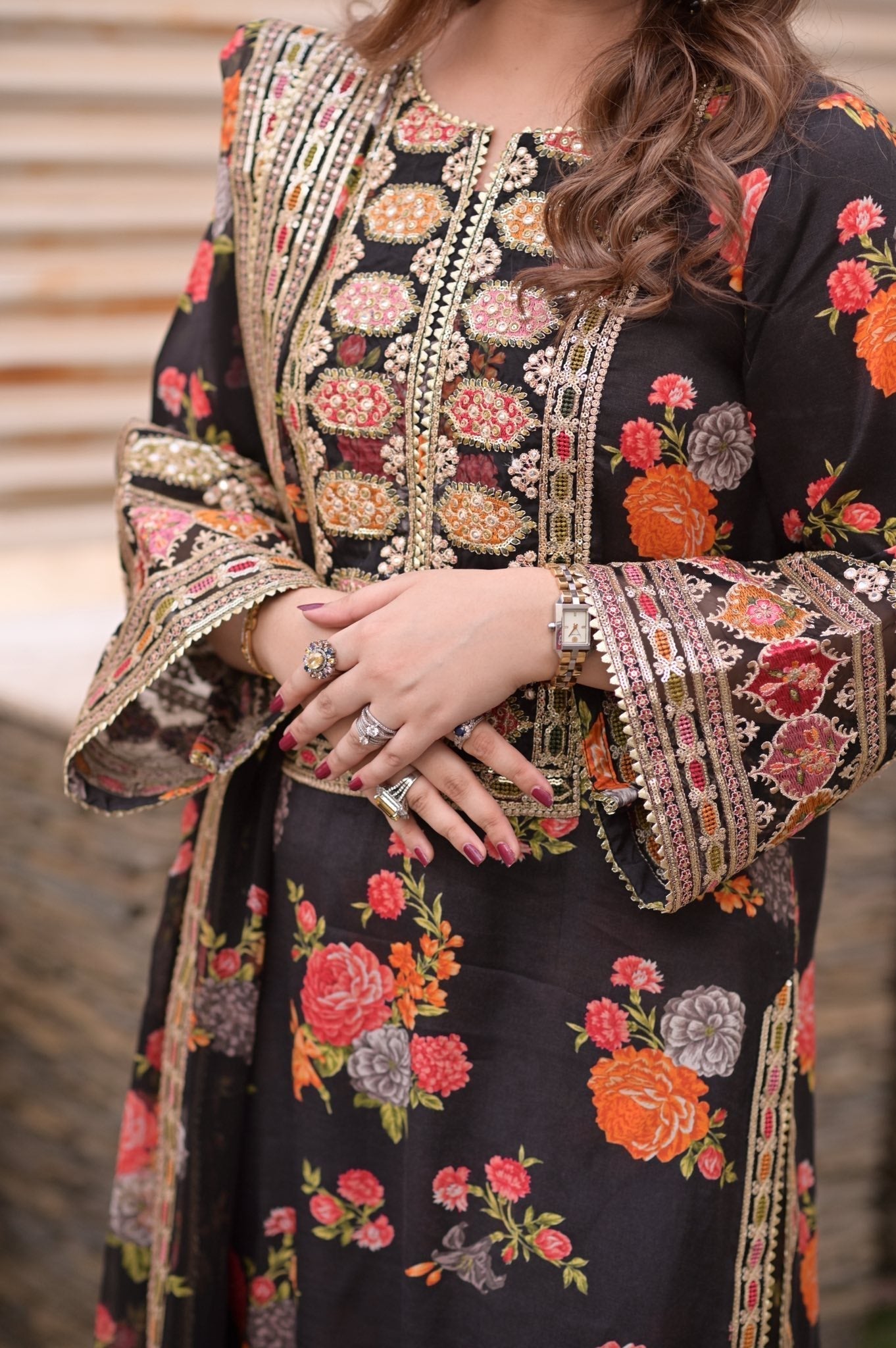 Aneelas Luxury Silk-3PC Unstitched Black 263