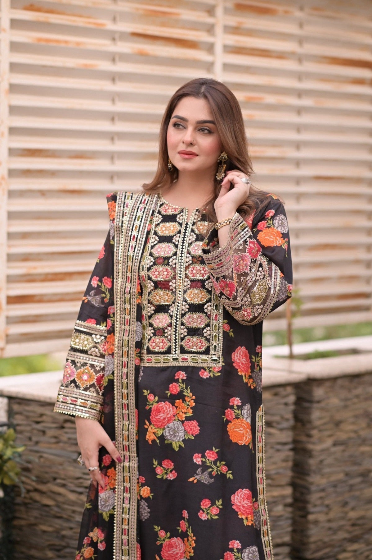 Aneelas Luxury Silk-3PC Unstitched Black 263