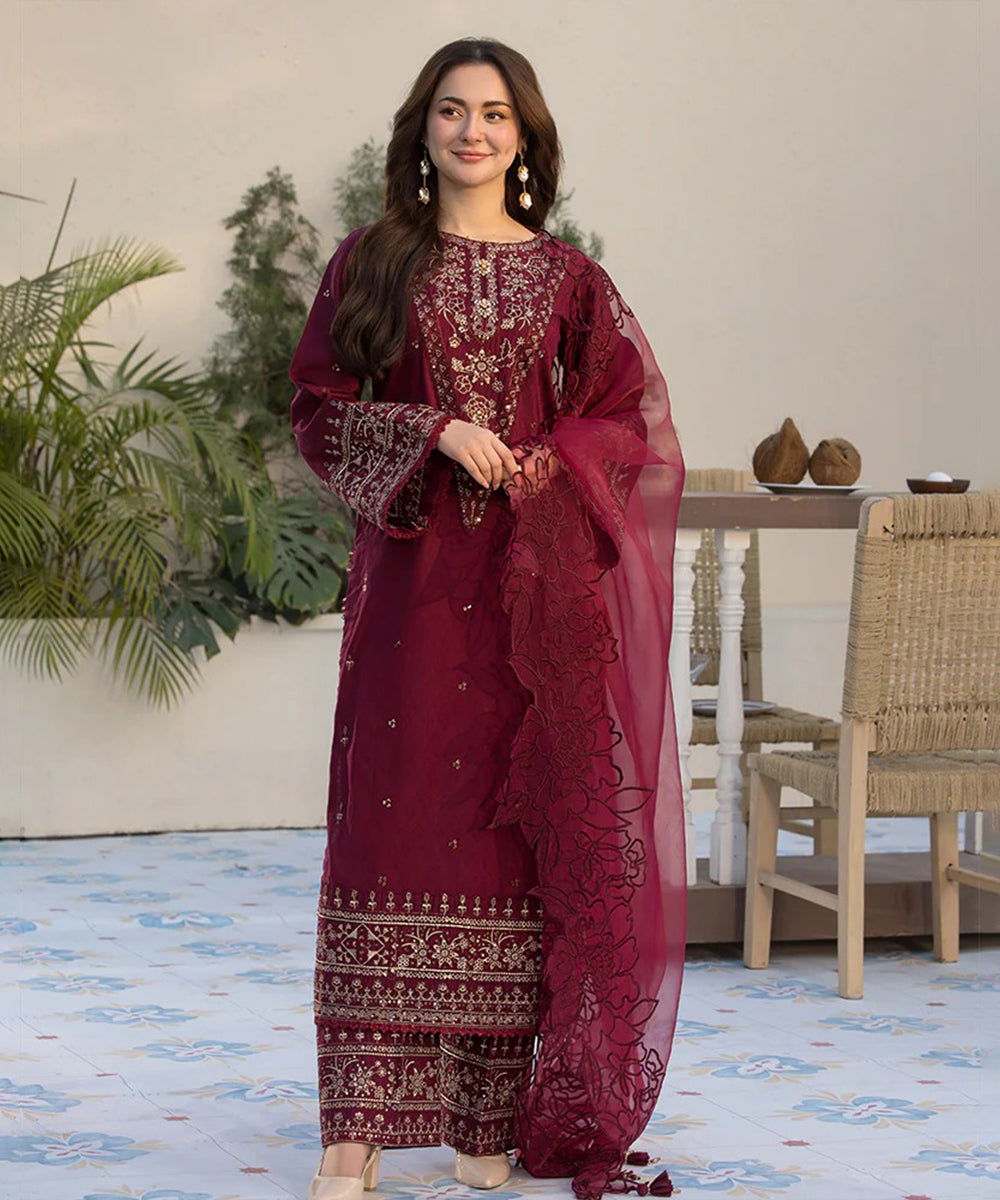 Dhanak -3PC Embroidered Shirt with Organza Embroidered Dupatta 1351W