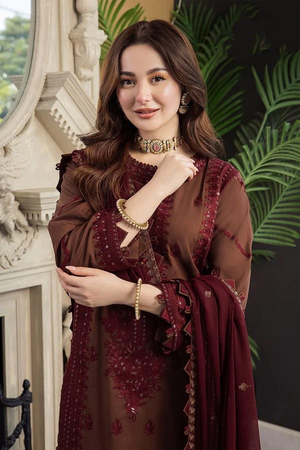 3PC LAWN EMBROIDERED SHIRT WITH CHIFFON EMBROIDERED DUPATTA AND TROUSER - AJ2556