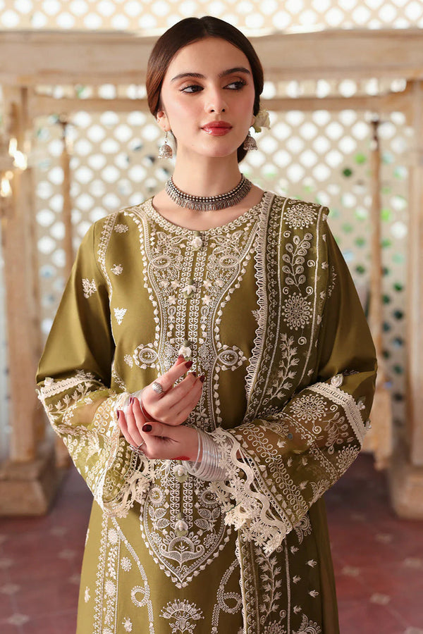 '- 3PC DHANAK EMBROIDERED SHIRT WITH DHANAK EMBROIDERED SHAWL AND TROUSER - MR 590
