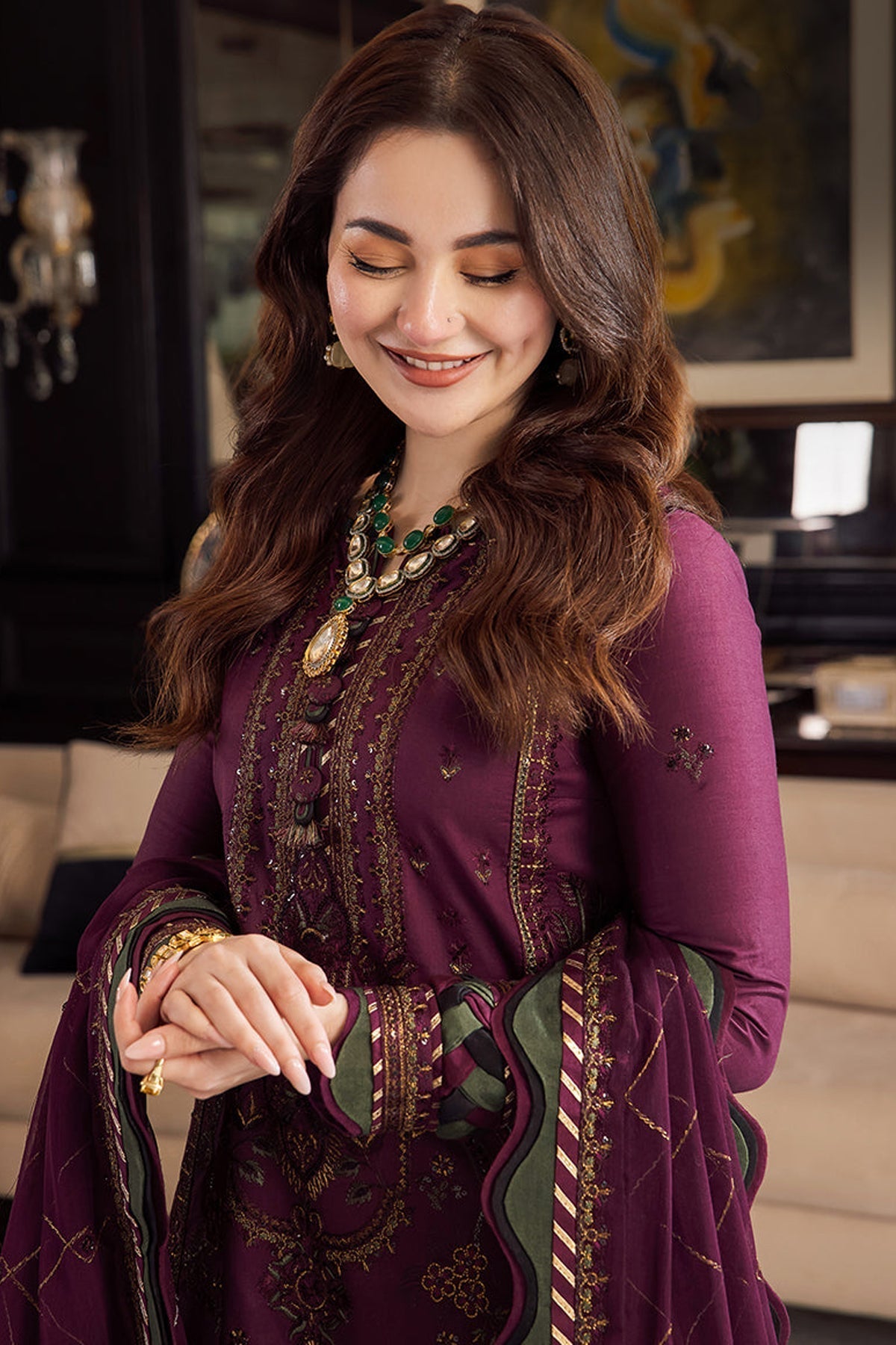 Asim Jofa Unstitch Dhanak-3PC Embroidered With Chiffon Embroidered Dupatta-668