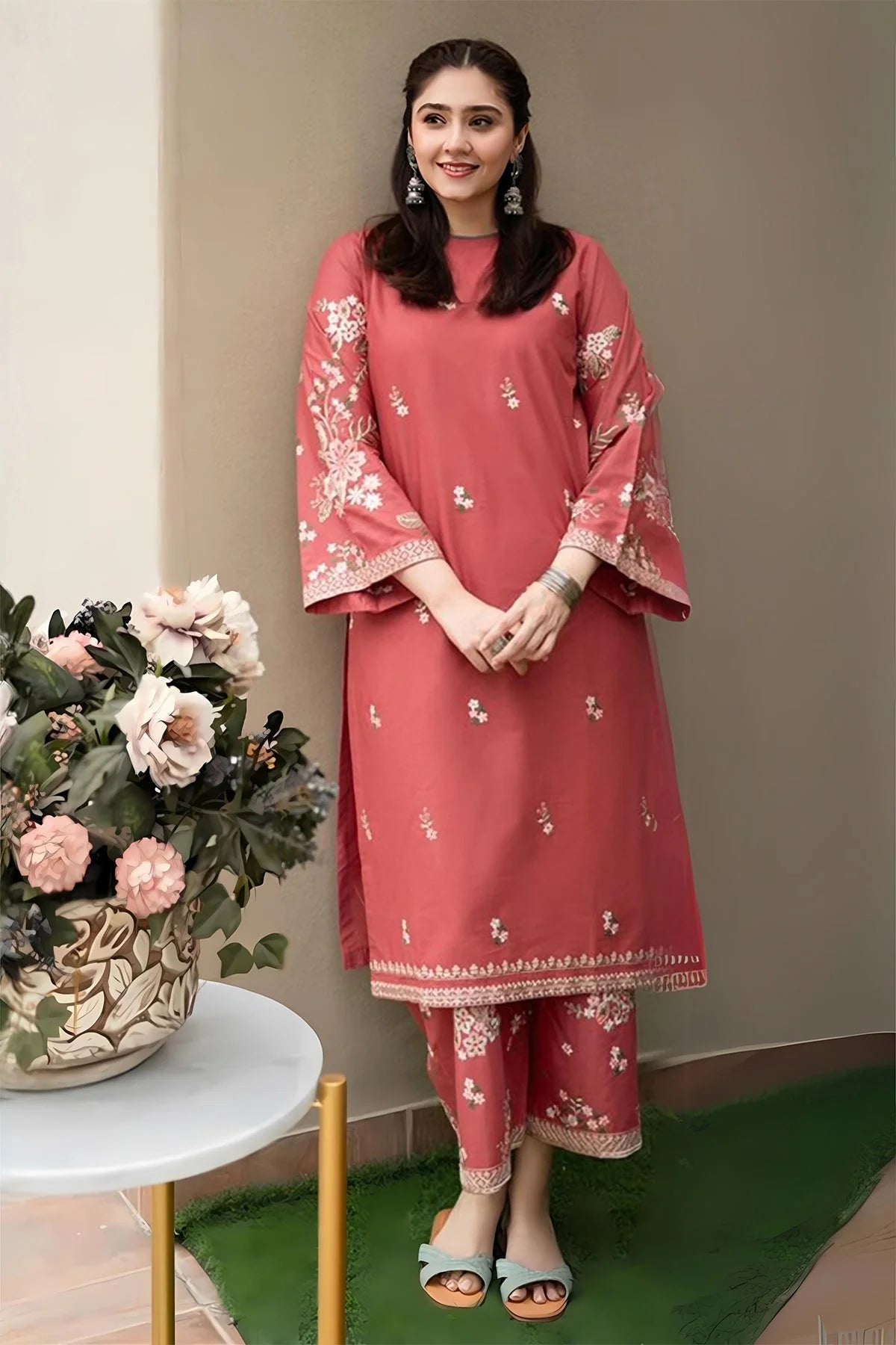 URGE 2PC DHANAK UNSTITCH EMBROIDERED SHIRT AND TROUSER-103