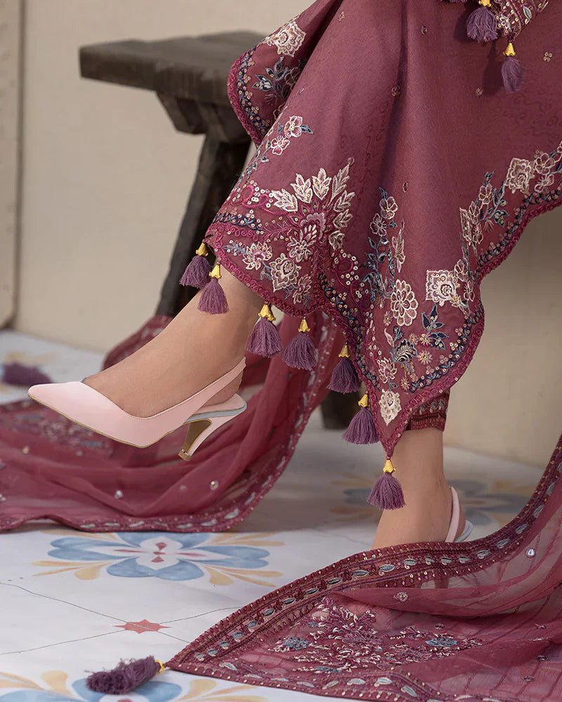 Dhanak-3PC Unstitch Embroidered Shirt with Chiffon Embroidered Dupatta-1321W