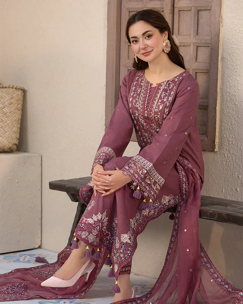 Dhanak-3PC Unstitch Embroidered Shirt with Chiffon Embroidered Dupatta-1321W
