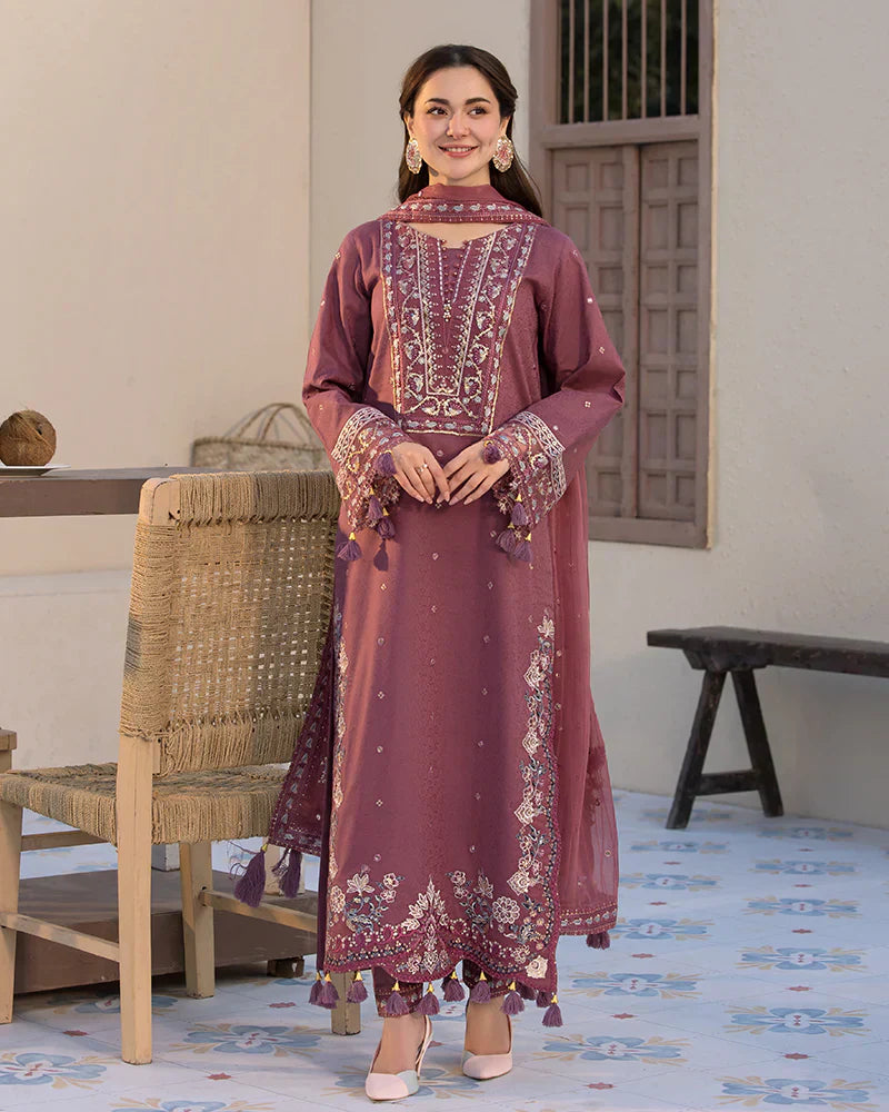 Dhanak-3PC Unstitch Embroidered Shirt with Chiffon Embroidered Dupatta-1321W