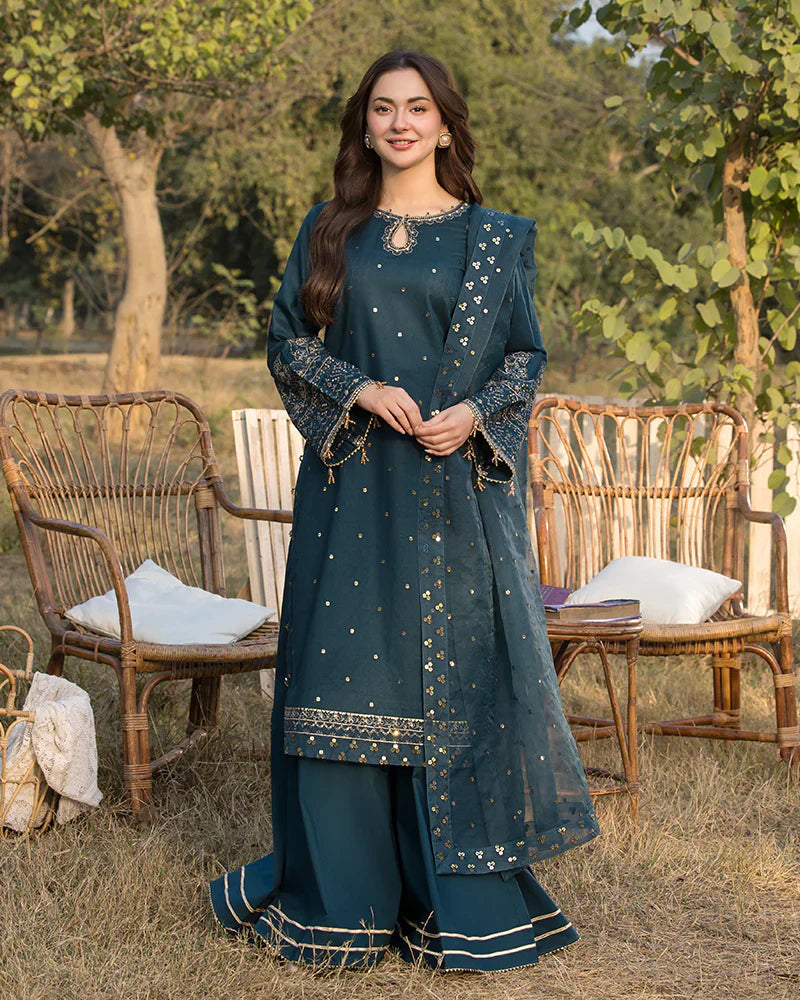 Dhanak-3PC Unstitch Embroidered Shirt with Organza Embroidered Dupatta- 110