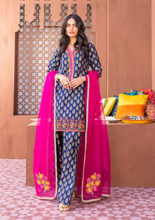 3 Pcs Digital Printed Lawn Shirt Trouser and Dupatta with Embroidered Patches C-505