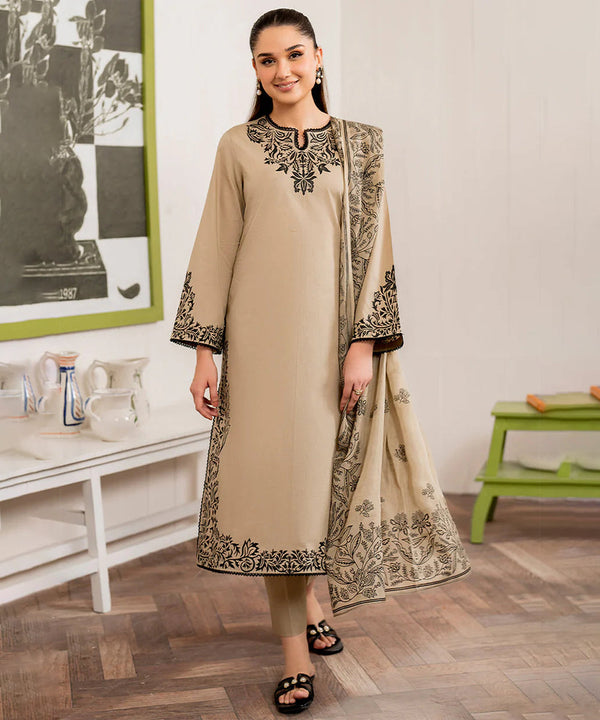 3PC DHANAK EMBROIDERED UNSTITCHED DRESS - 221