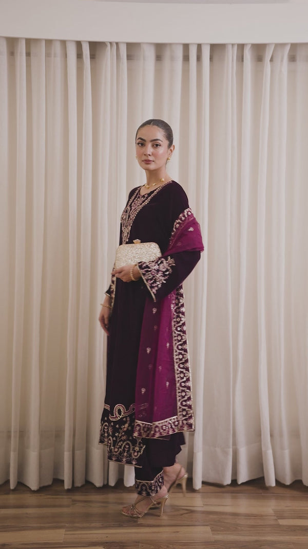 VELVET 3PC EMBROIDERED WITH CHIFFION EMBROIDERED DUPATTA V65