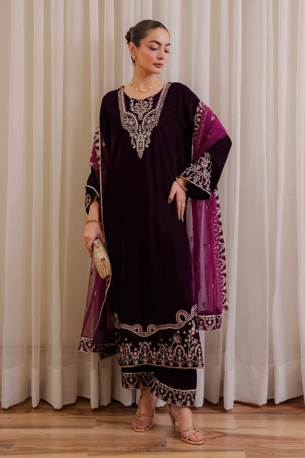 VELVET 3PC EMBROIDERED WITH CHIFFION EMBROIDERED DUPATTA V65