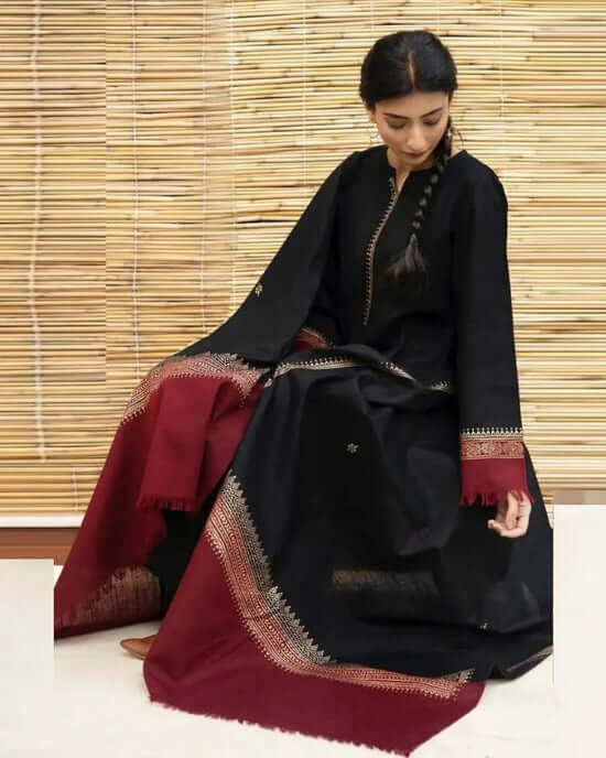 3PC-Dhanak suit with Woolen Shawll BR-1075B