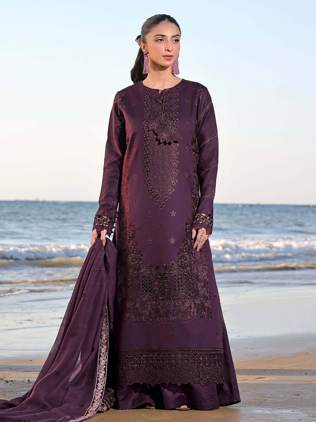 3-Piece Unstitched Heavy Embroidered Chickan Kaari Dhanak Suit ( Full Embroidered Dhanak Dupatta ) IZ-813