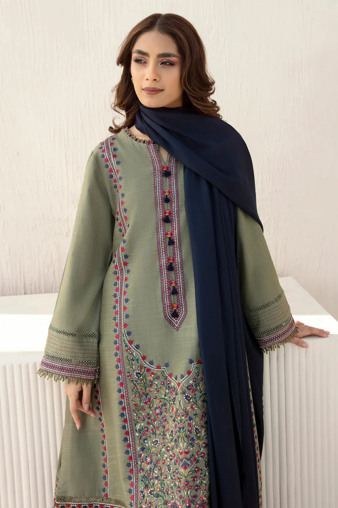 3-Piece Unstitched Fully Embroided Dhanak Suit JZ-710