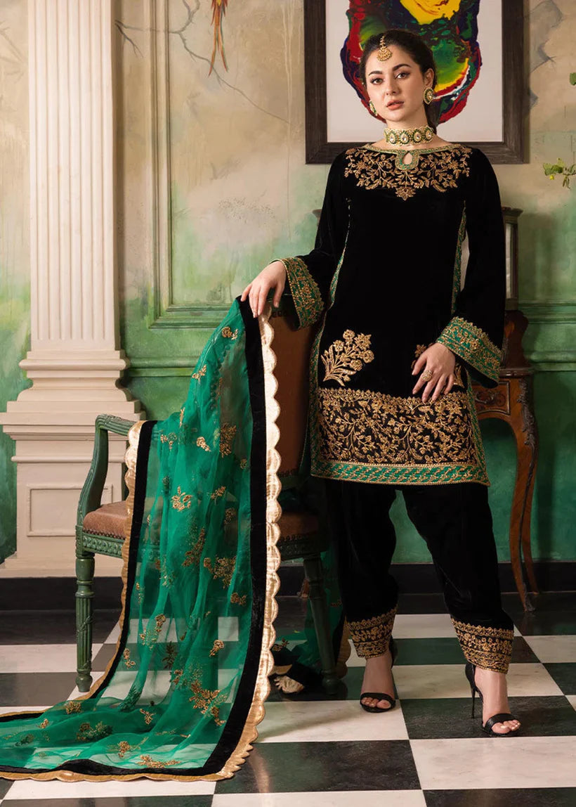 3-PC Embroidered Velevt Shirt and Trouser with Embroidered Organza Dupatta JZ-953
