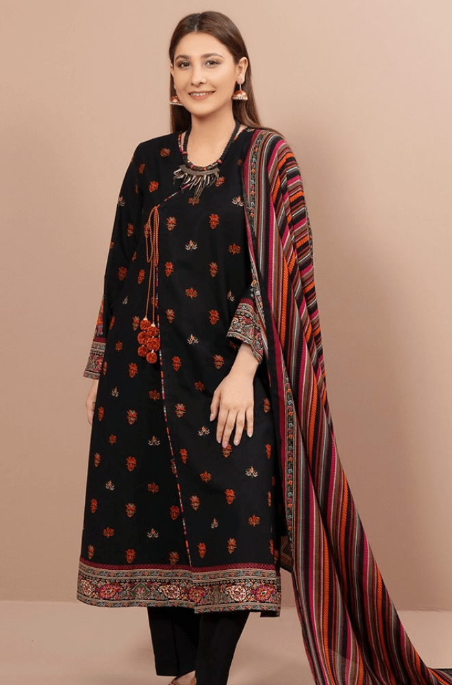 3 Piece - Unstitched Fully Embroided Dhanak Fabric With Wool Shawl KS-725
