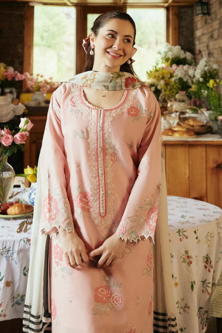 Unstitched 3 Pcs Embroidered Lawn Suit With Printed Silk Dupatta And Embroidered Patch ZS 2620