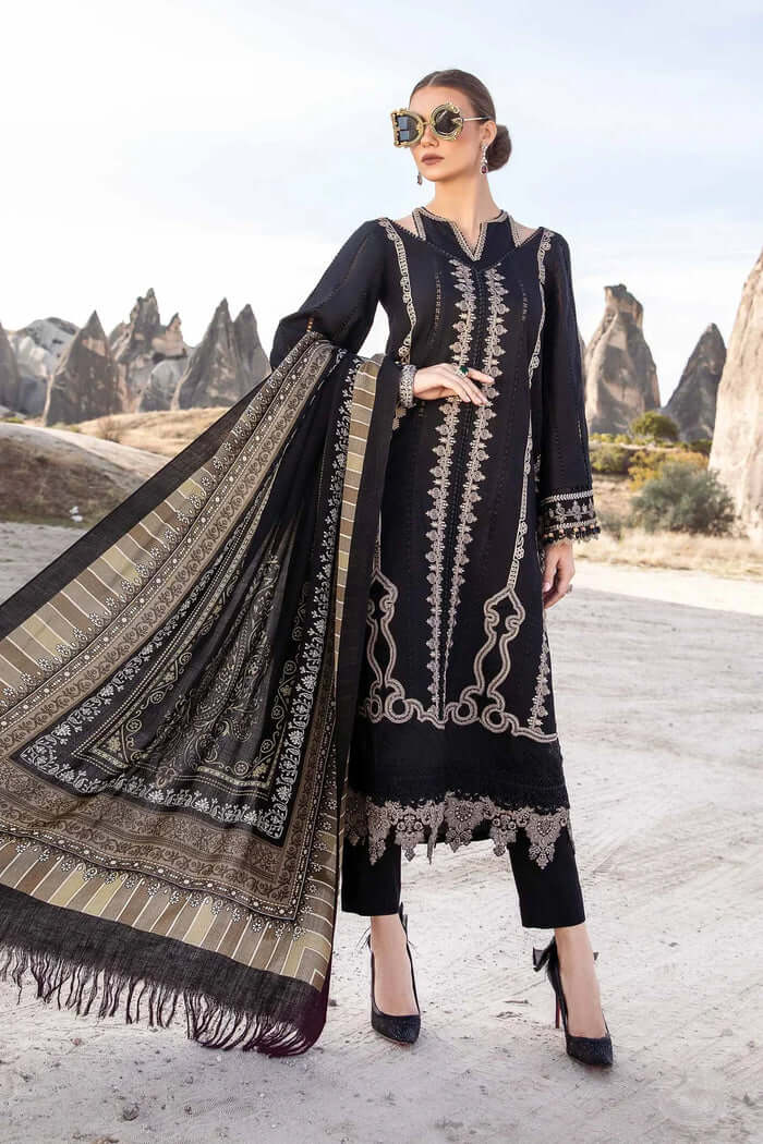 3 Piece Embroidered Dhanak Shirt with Printed Wool MB-58